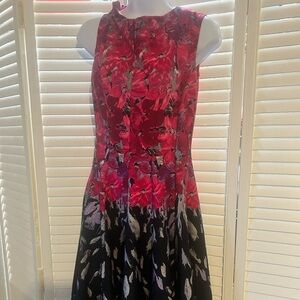 Preowned Julian Taylor Pink and Black Floral Dress size 6